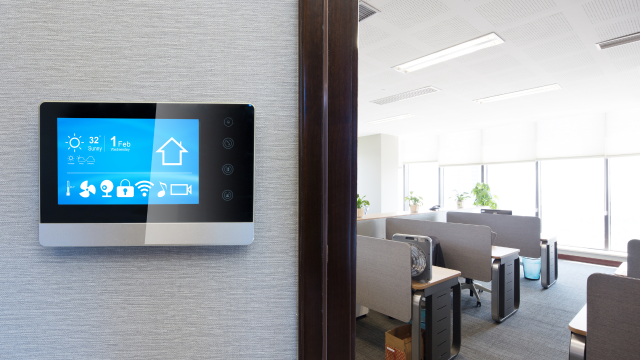 meeting room tablet installed outside an office room